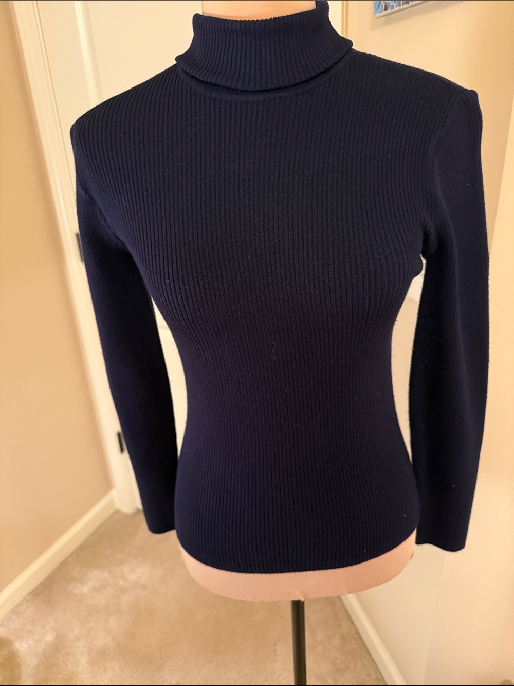 Women's Ribbed Turtleneck Sweater - Navy